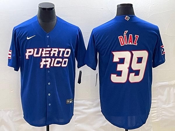 Men's Puerto Rico Baseball #39 Edwin Diaz 2023 Royal World Baseball Classic Stitched Jersey