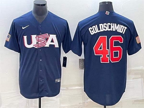 Men's USA Baseball #46 Paul Goldschmidt 2023 Navy World Baseball Classic Replica Stitched Jersey