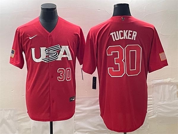 Men's USA Baseball #30 Kyle Tucker 2023 Red World Baseball Classic With Front Number Stitched Jersey