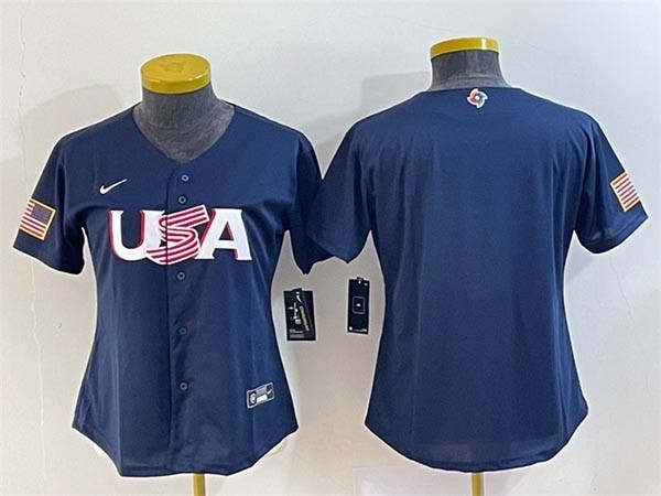 Women's USA Baseball Blank 2023 Navy World Baseball Classic Stitched Jersey(Run Small)