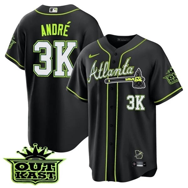 MEN'S ATLANTA BRAVES OUTKAST 3K Andre Black COOL BASE JERSEY -ALL STITCHED