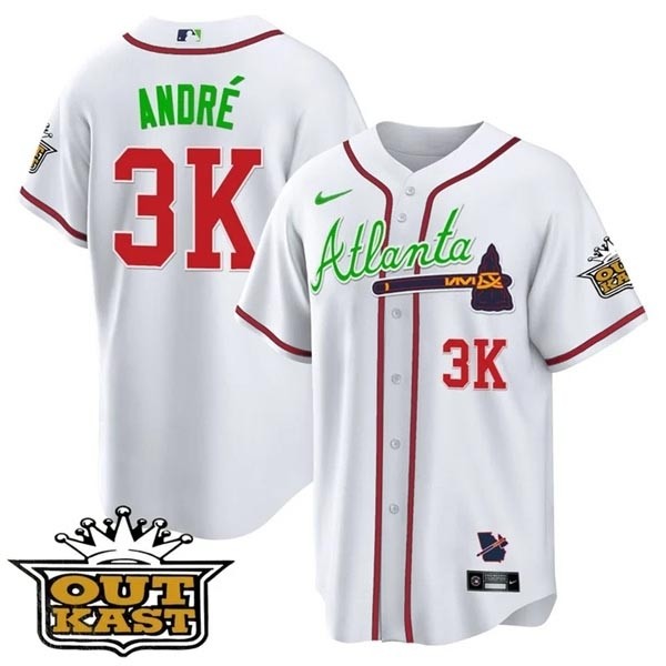 MEN'S ATLANTA BRAVES OUTKAST 3K Andre White COOL BASE JERSEY -ALL STITCHED