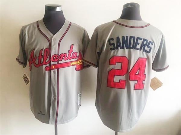 Men's Atlanta Braves #24 Deion Sanders Throwback Gray Jersey