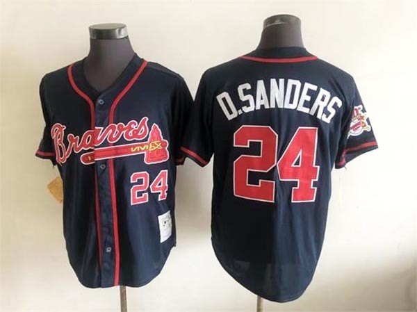 Men's Atlanta Braves #24 Deion Sanders Throwback Navy Jersey