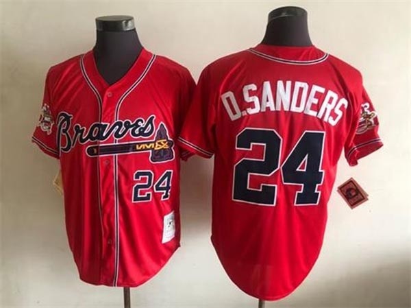 Men's Atlanta Braves #24 Deion Sanders Throwback Red Jersey