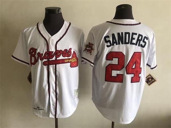 Men's Atlanta Braves #24 Deion Sanders Throwback White Jersey