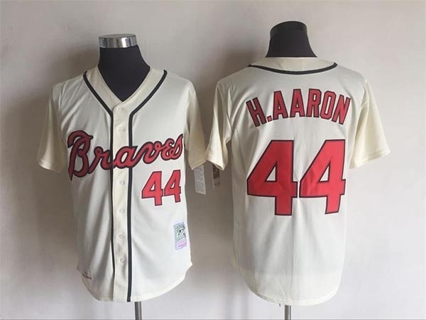 Men's Atlanta Braves #44 Hank Aaron Throwback Cream Jersey