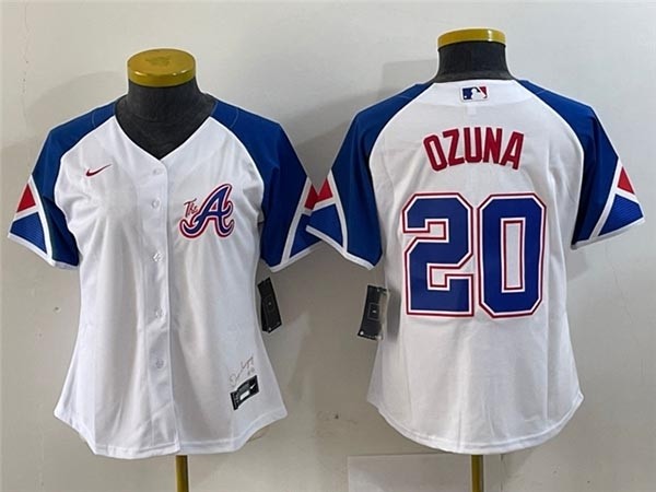 Women's Atlanta Braves #20 Marcell Ozuna White 2023 City Connect Jersey