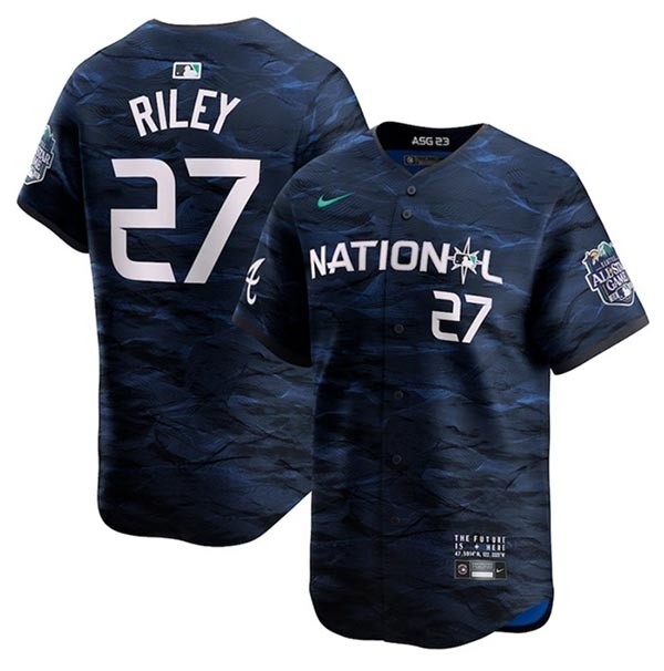 Youth Atlanta Braves #27 Austin Riley Royal 2023 All-Star Stitched Baseball Jersey