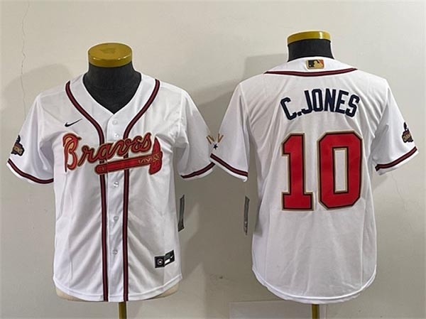 Youth Atlanta Braves 2022 White Gold World Series Champions Program Stitched Jersey