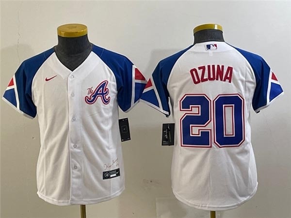 Youth Atlanta Braves #20 Marcell Ozuna White 2023 City Connect Jersey