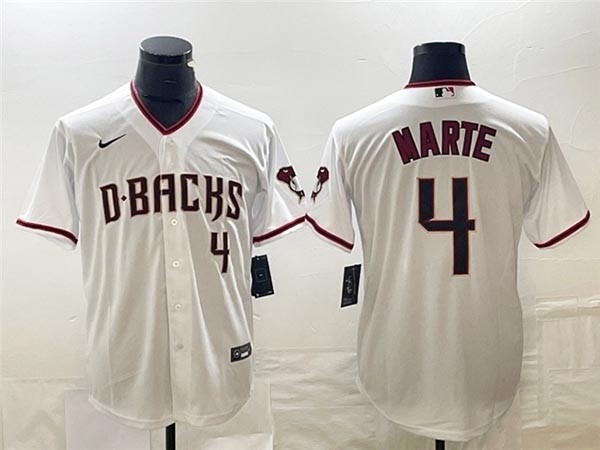 Men's Arizona Diamondbacks #4 Ketel Marte White with Front Number Cool Base Stitched Baseball Jersey