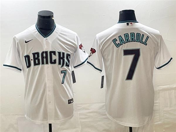 Men's Arizona Diamondbacks #7 Corbin Carroll White with front Number Cool Base Stitched Baseball Jersey