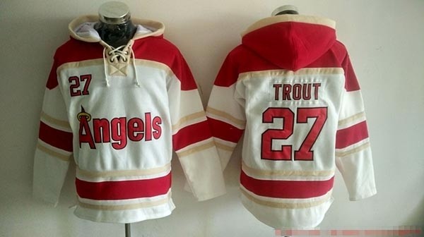 MLB Los Angeles Angels #27 Mike Trout Cream All Stitched Hooded Sweatshirt