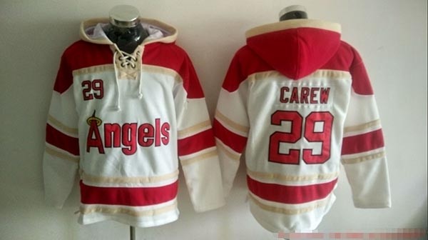 MLB Los Angeles Angels #29 Rod Carew Cream All Stitched Hooded Sweatshirt