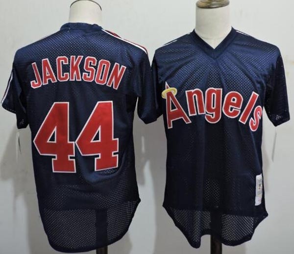 Men's Los Angeles Angels  #44 Reggie Jackson Navy throwback Mesh Fabric Jersey