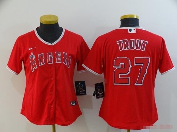 Women Los Angeles Angels #27 Mike Trout Red 2020 Nike Cool Base Jersey