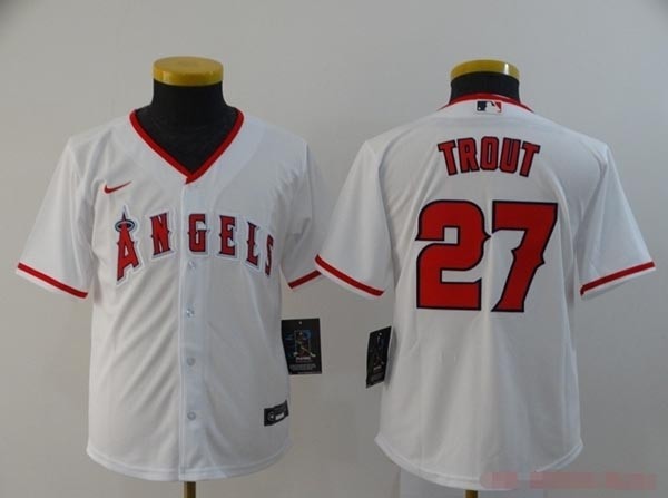 Youth Los Angeles Angels #27 Mike Trout White 2020 Nike Cool Base Jersey