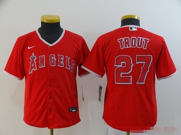 Youth Los Angeles Angels #27 Mike Trout Red 2020 Nike Cool Base Jersey