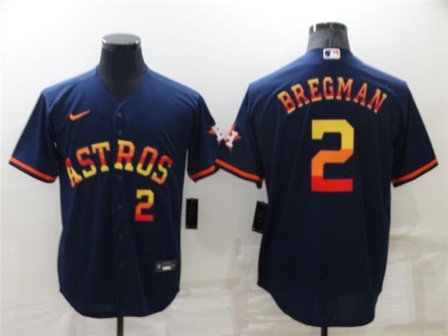 Houston Astros #2 Alex Bregman Navy-Rainbow with front Number Cool Base Jersey