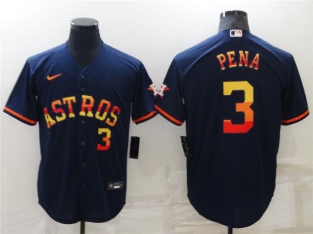 Houston Astros #3 Jeremy Pena Navy-Rainbow with front Number Cool Base Jersey