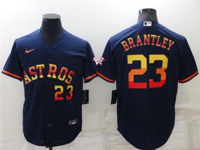 Houston Astros #23 Michael Brantley Navy-Rainbow with front Number Cool Base Jersey