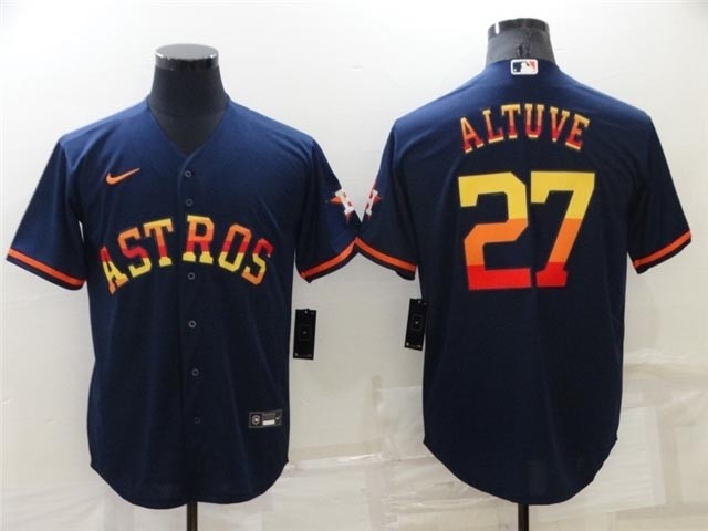 Houston Astros #27 Jose Altuve Navy-Rainbow Cool Base Jersey