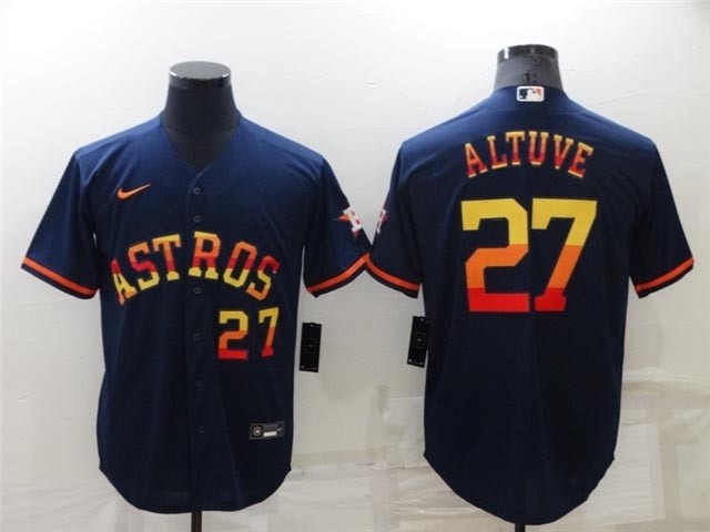 Houston Astros #27 Jose Altuve Navy-Rainbow with front Number Cool Base Jersey