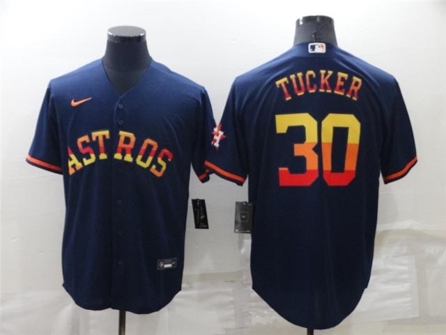 Houston Astros #30 Kyle Tucker Navy-Rainbow Cool Base Jersey