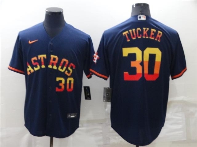 Houston Astros #30 Kyle Tucker Navy-Rainbow with front Number Cool Base Jersey