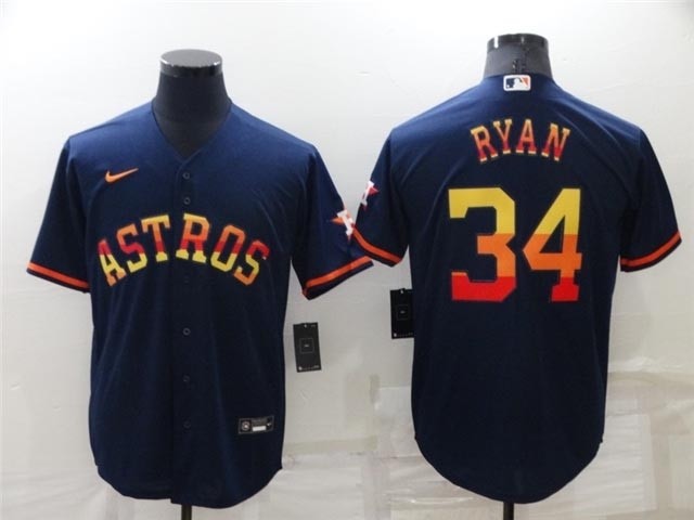 Houston Astros #34 Nolan Ryan Navy-Rainbow Cool Base Jersey