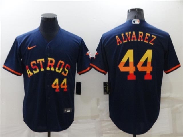 Houston Astros #44 Yordan Alvarez Navy-Rainbow with front Number Cool Base Jersey