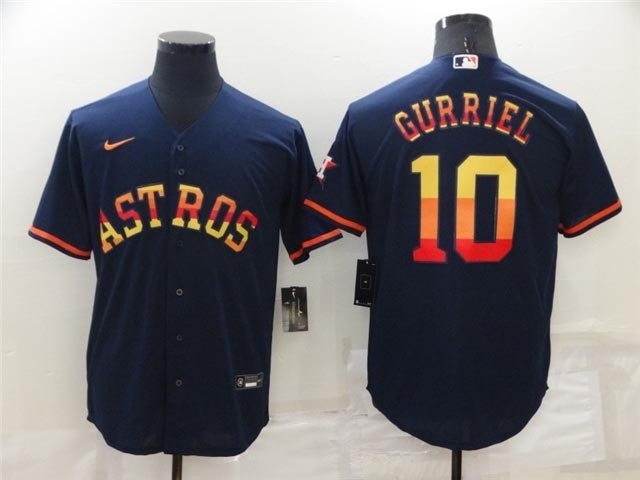 Houston Astros #10 Yuli Gurriel Navy-Rainbow Cool Base Jersey