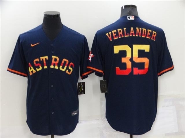 Houston Astros #35 Justin Verlander Navy-Rainbow Cool Base Jersey