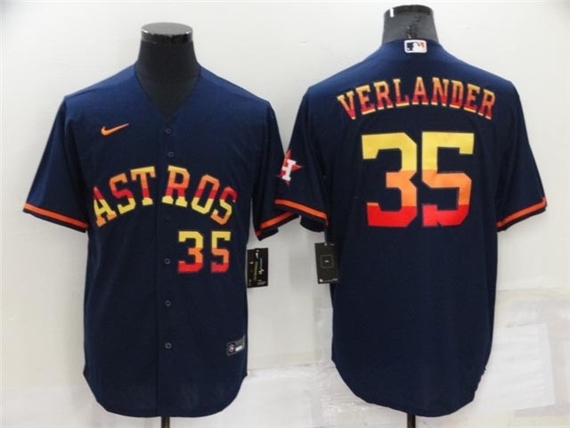 Houston Astros #35 Justin Verlander Navy-Rainbow with front Number Cool Base Jersey