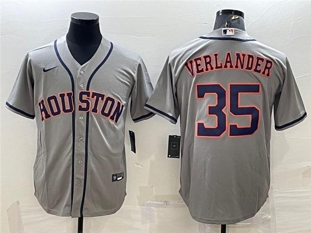 Men's Houston Astros #35 Justin Verlander Gray Cool Base Jersey