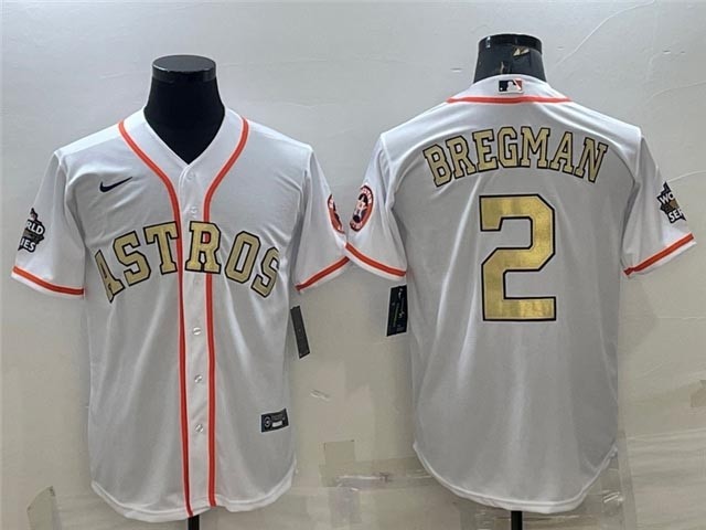 Men's Houston Astros #2 Alex Bregman White Gold Program Cool Base Jersey