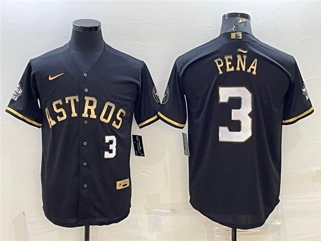 Men's Houston Astros #3 Jeremy Pena Black Gold with World Series Patch Jersey