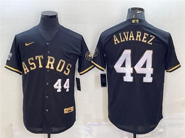 Men's Houston Astros #44 Yordan Alvarez Black Gold with World Series Patch Jersey