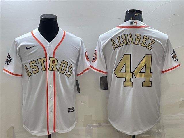 Men's Houston Astros #44 Yordan Alvarez White Gold Program Cool Base Jersey