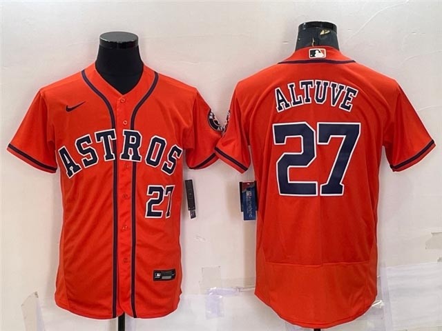 Men's Houston Astros #27 Jose Altuve Orange Flex Base Jersey