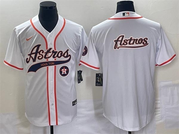 Men's Houston Astros White Team Big Team Logo With Patch Cool Base Stitched Baseball Jersey