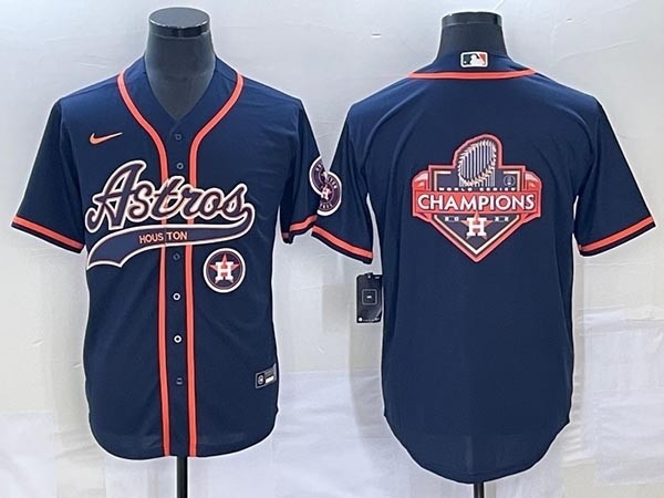 Men's Houston Astros Navy Team Big Champions Logo With Patch Cool Base Stitched Baseball Jersey