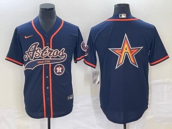 Men's Houston Astros Navy Team Big Star 2 Logo With Patch Cool Base Stitched Baseball Jersey