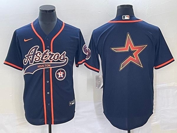 Men's Houston Astros Navy Team Big Star Logo With Patch Cool Base Stitched Baseball Jersey