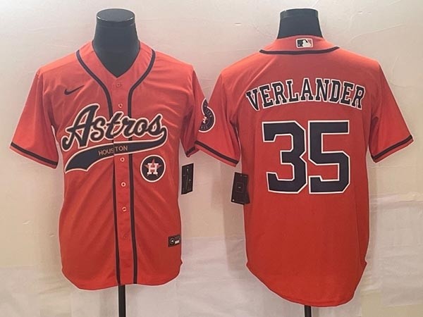 Men's Houston Astros #35 Justin Verlander Orange With Patch Cool Base Stitched Baseball Jersey