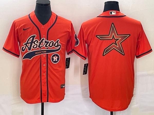 Men's Houston Astros Orange Team Big Star 2 Logo With Patch Cool Base Stitched Baseball Jersey