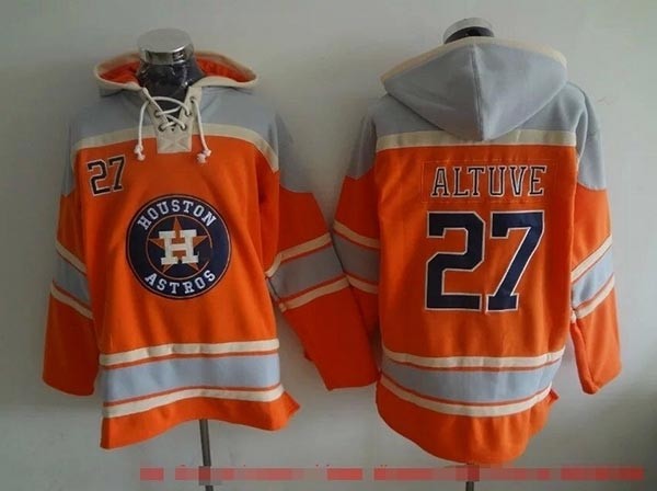 MLB Houston Astros #27 Jose Altuve Orange All Stitched Hooded Sweatshirt