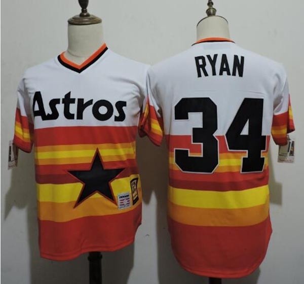 Men's Throwback Houston Astros #34 Nolan Ryan Rainbow Cooperstown Collection MLB Jersey