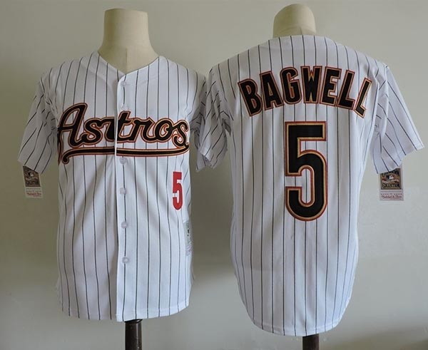 Men's Throwback Houston Astros #5 Jeff Bagwell White Pinstripes Cooperstown Collection Jersey